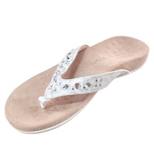 Vionic, Lucia, Reptile Pattern Rhinestone Embossed Thongs Orthotic Footbed 9.5W